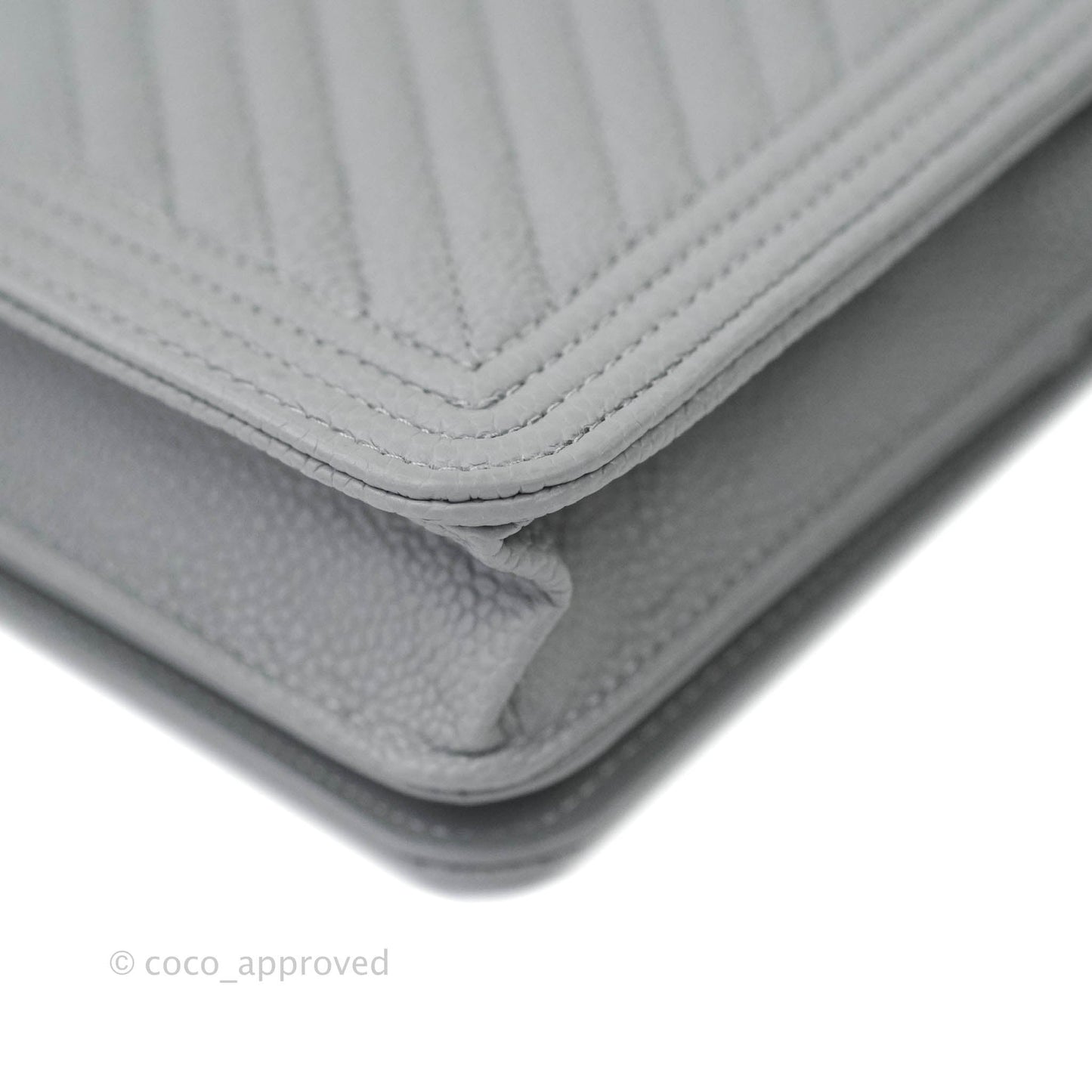 Chanel Chevron Boy Wallet on Chain WOC Grey Caviar Ruthenium Hardware