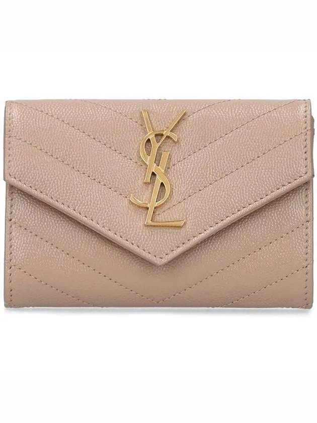 Luxury Saint Laurent Monogram Envelope Small Half Wallet Dark Beige
