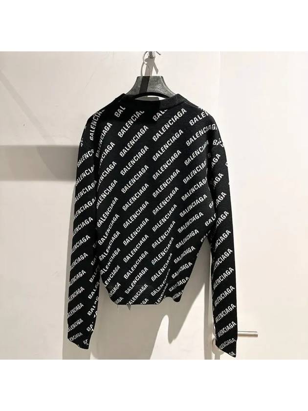 Luxury Balenciaga All-Over Mini Logo Wool Knit Top Black