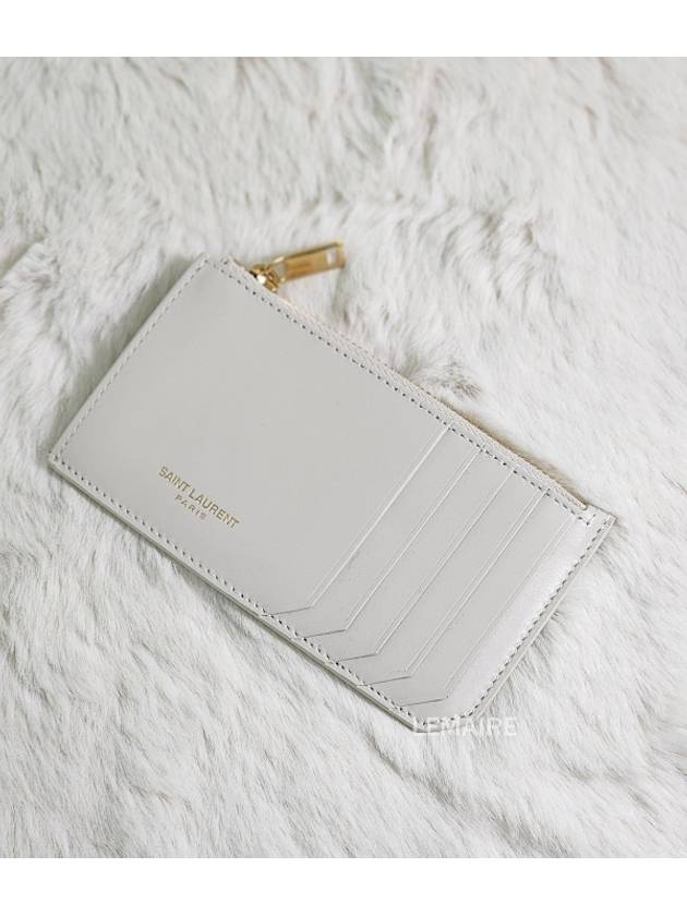 Luxury Saint Laurent Fragment Zipper Card Wallet Blanc Vintage