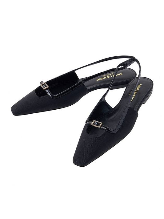 Luxury Saint Laurent Blade Ottoman Fabric Patent Leather Slingback Flats Black