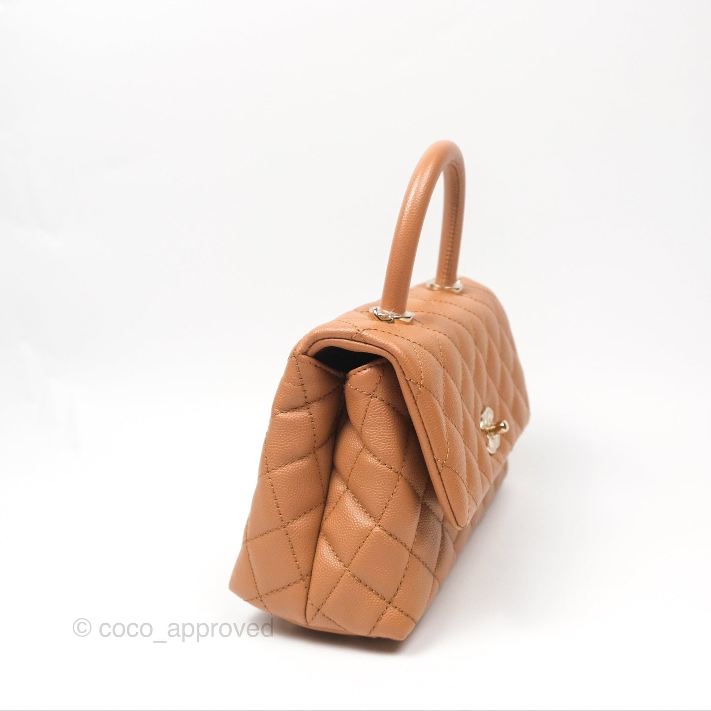 Chanel Small Coco Handle Quilted Dark Beige Caviar Gold Hardware