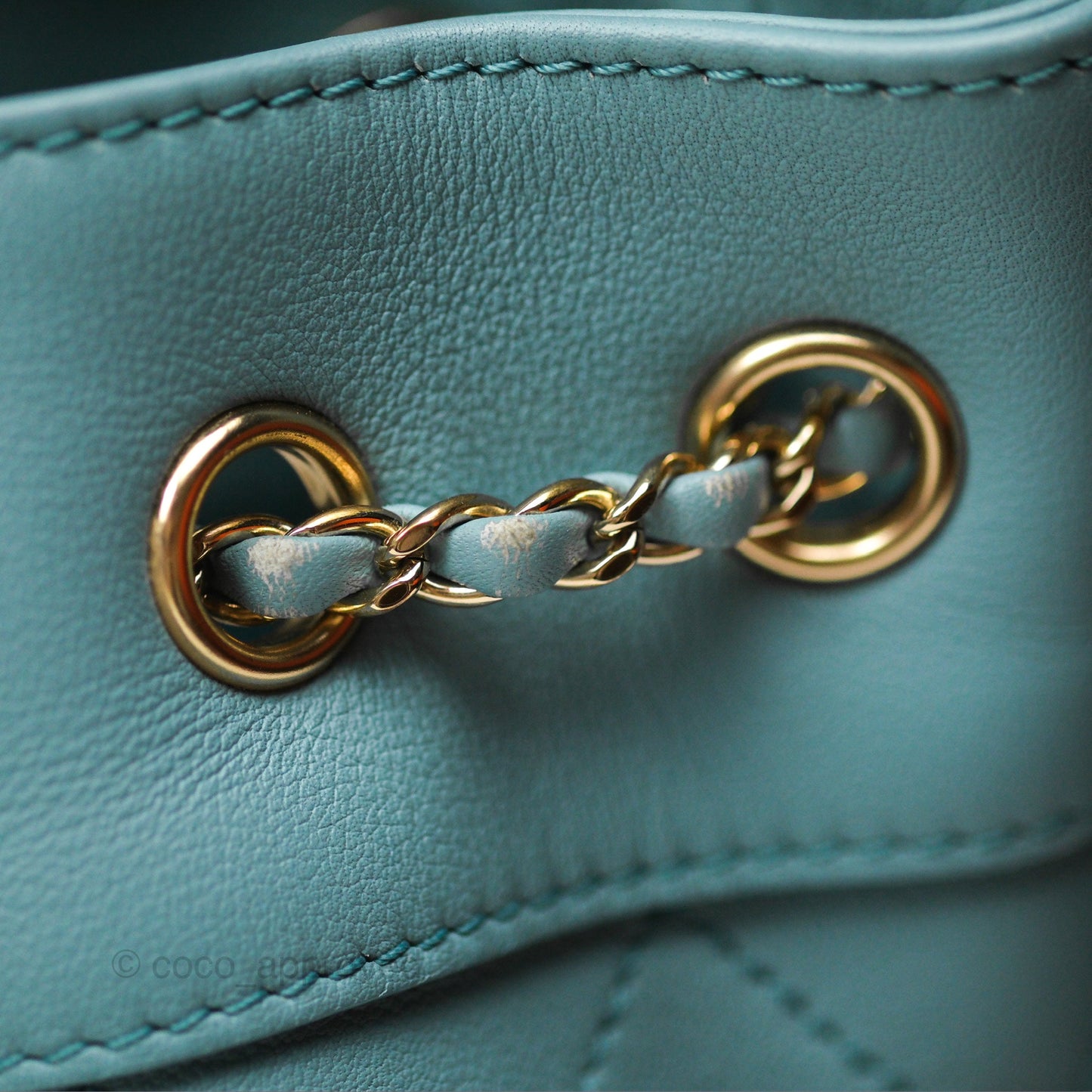 Chanel Small Drawstring Bucket Bag Blue Calfskin Gold Hardware