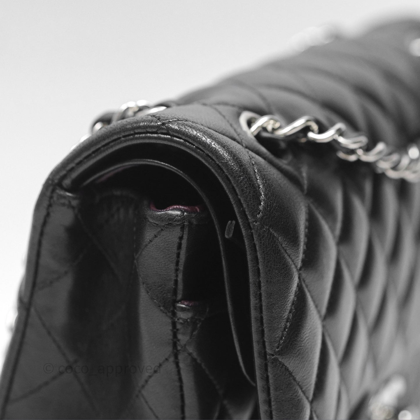 Chanel Classic M/L Medium Flap Quilted Black Lambskin Silver Hardware