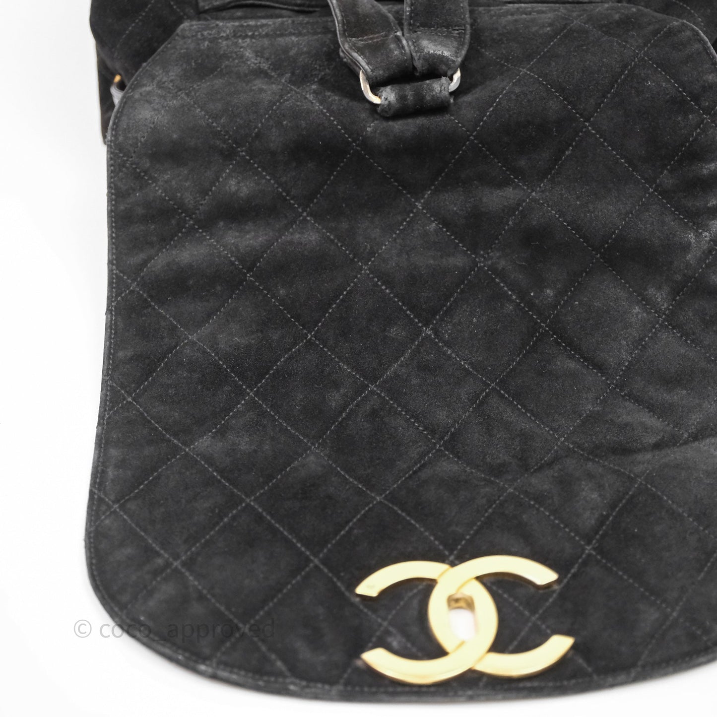Chanel Vintage Quilted Suede CC Backpack Black Gold Hardware