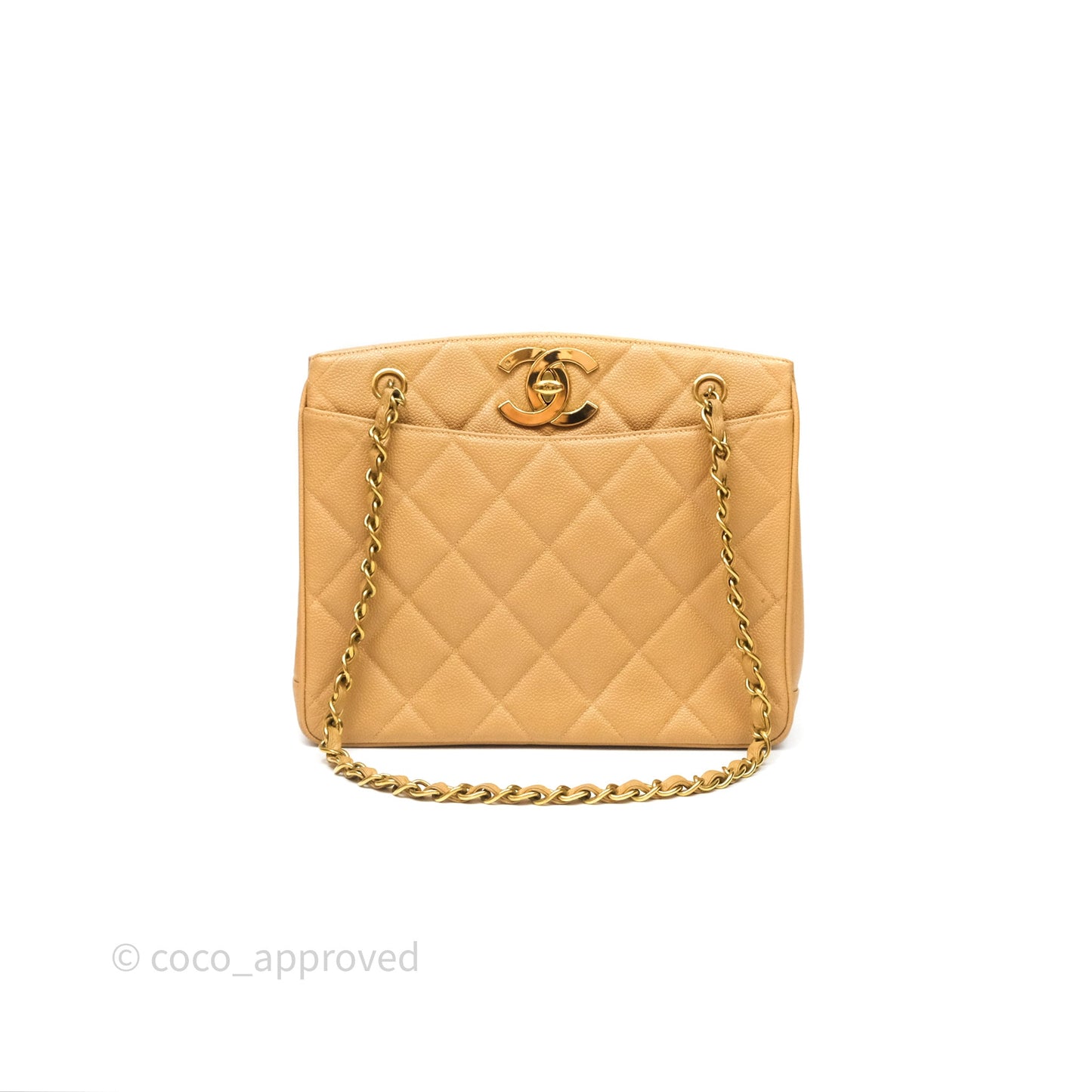 Chanel Vintage CC Quilted Tote Dark Beige Caviar 24K Gold Hardware