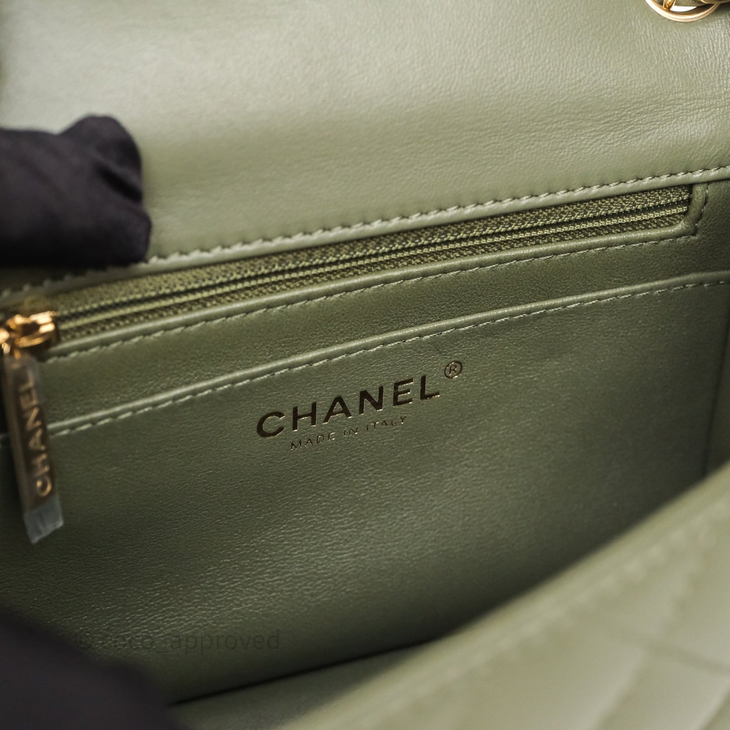 Chanel Quilted Mini Square Olive Green Lambskin Gold Hardware