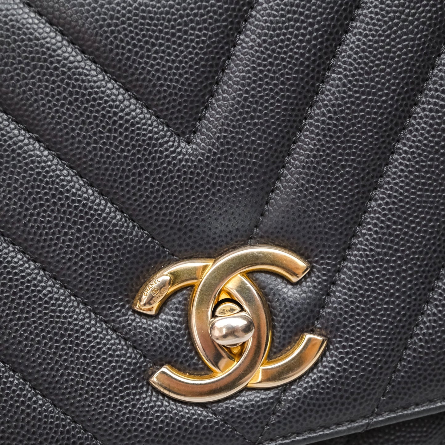 Chanel Medium Coco Handle Chevron Grey Bag Gold Hardware
