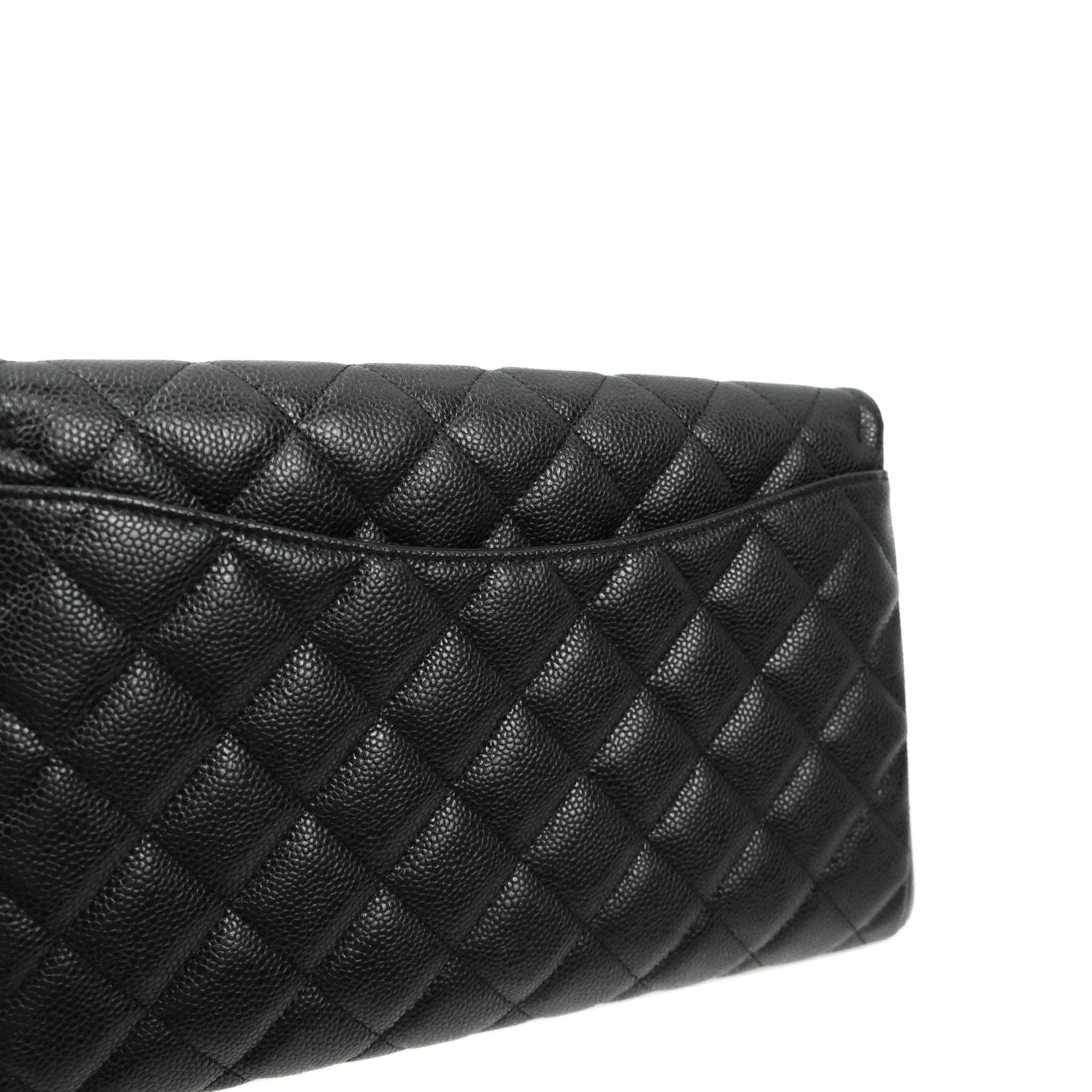 Chanel Quilted Clutch with Chain Black Caviar Silver Hardware