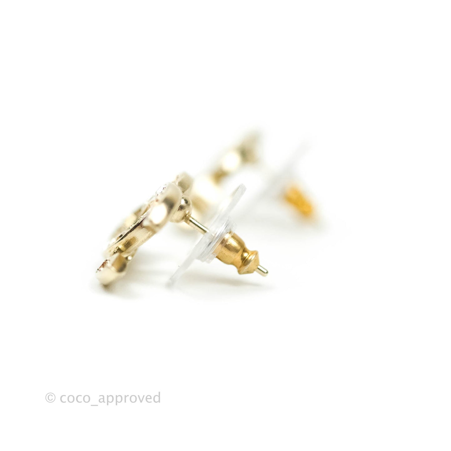 Chanel Crystal CC Star Earrings Gold Tone 21P