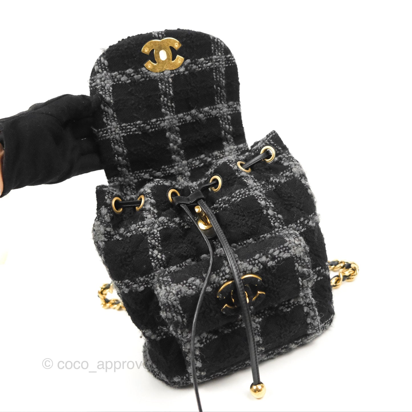 Chanel Duma Backpack Black Tweed Gold Hardware 22K