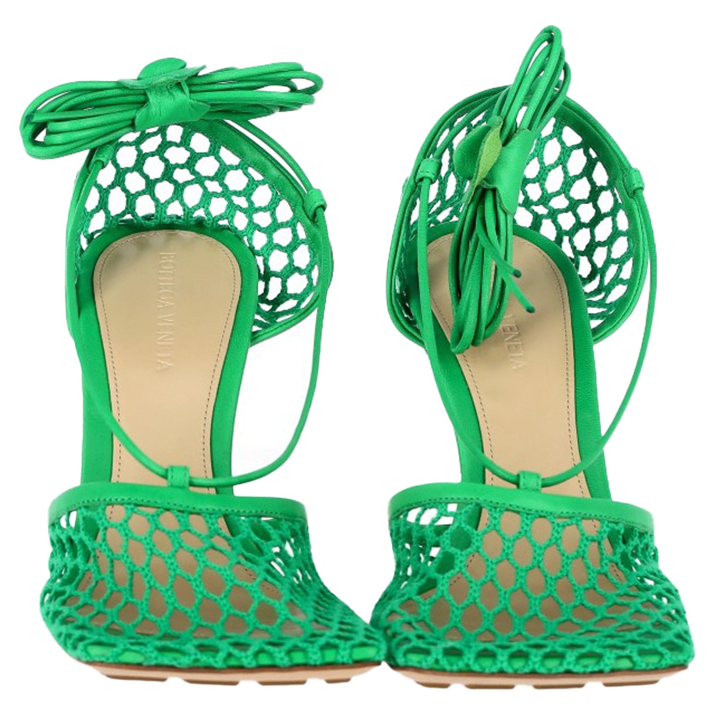 Luxury Bottega Veneta Stretch Lace Up Sandals in Green Leather