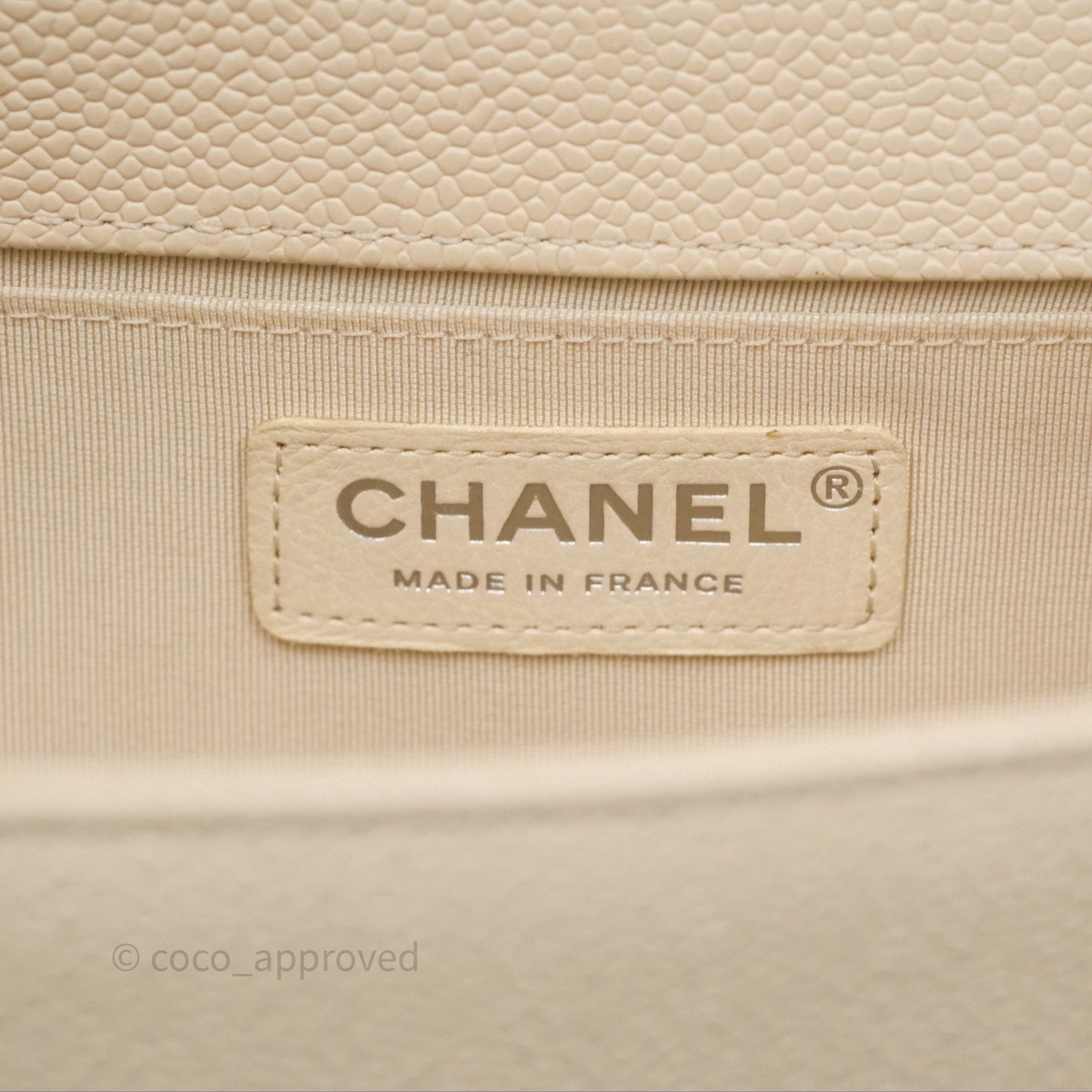 Chanel Medium Boy Chevron Beige Caviar Ruthenium Hardware