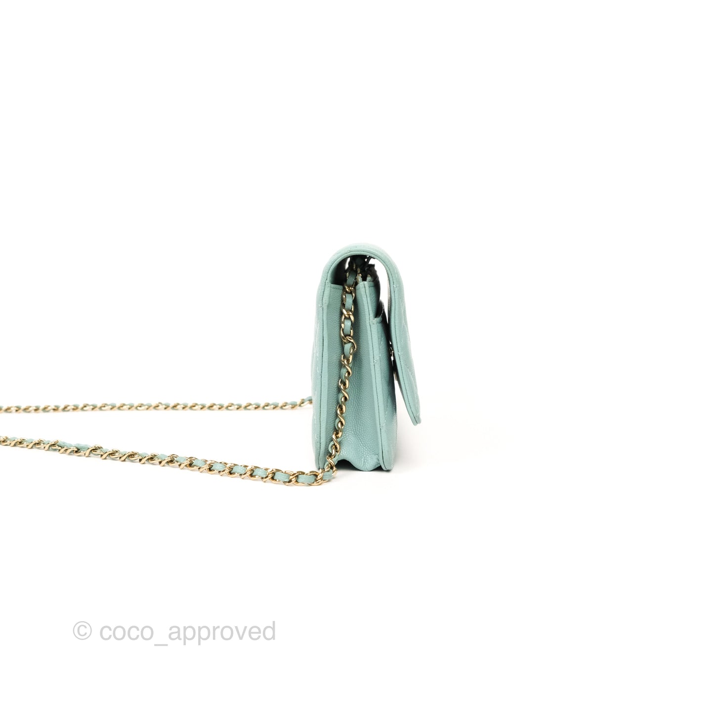 Chanel Quilted Classic Wallet On Chain WOC Tiffany Blue Caviar Gold Hardware