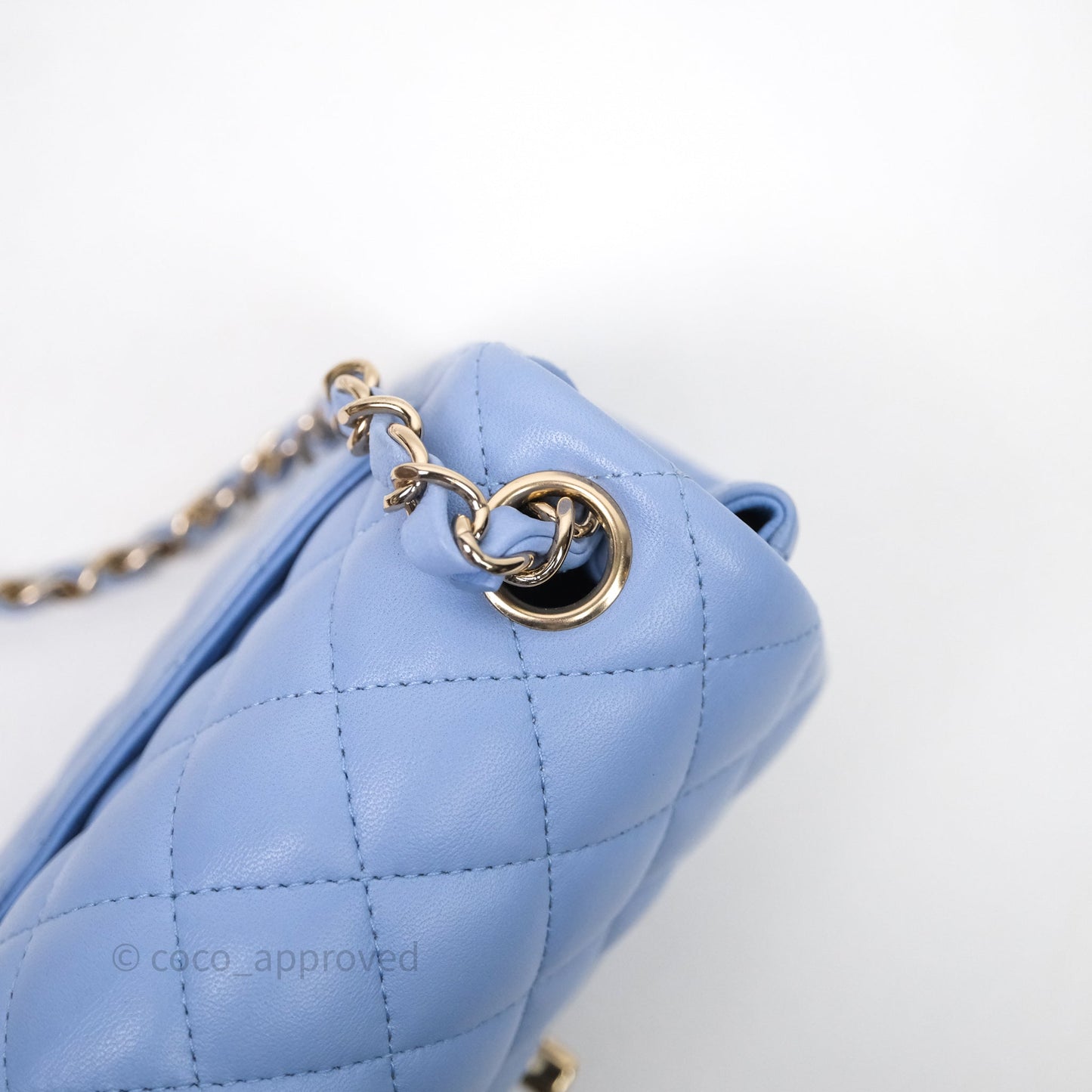 Chanel Mini Square Quilted Sky Blue Lambskin Gold Hardware