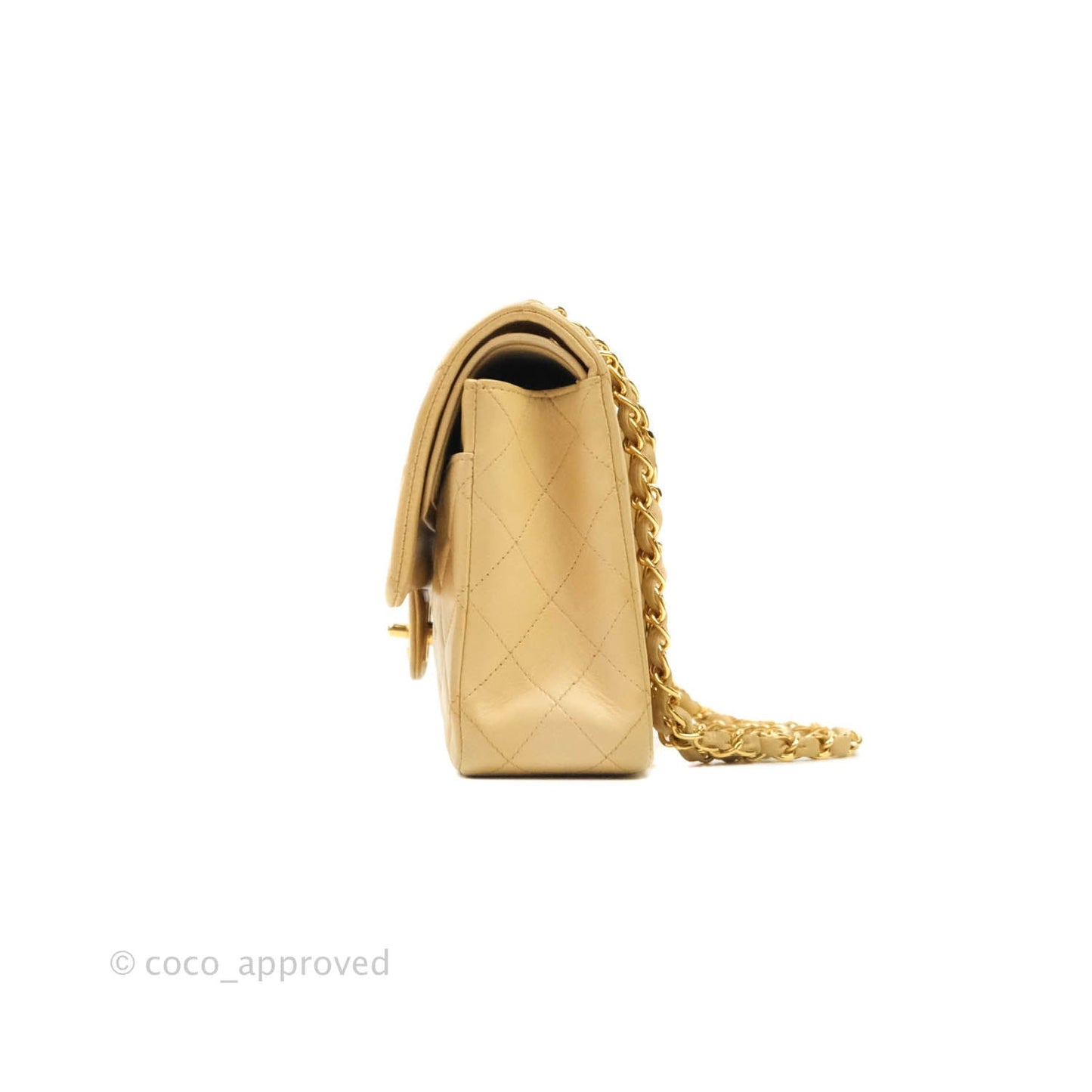 Chanel Vintage M/L Medium Double Flap Bag Beige Lambskin 24K Gold Hardware