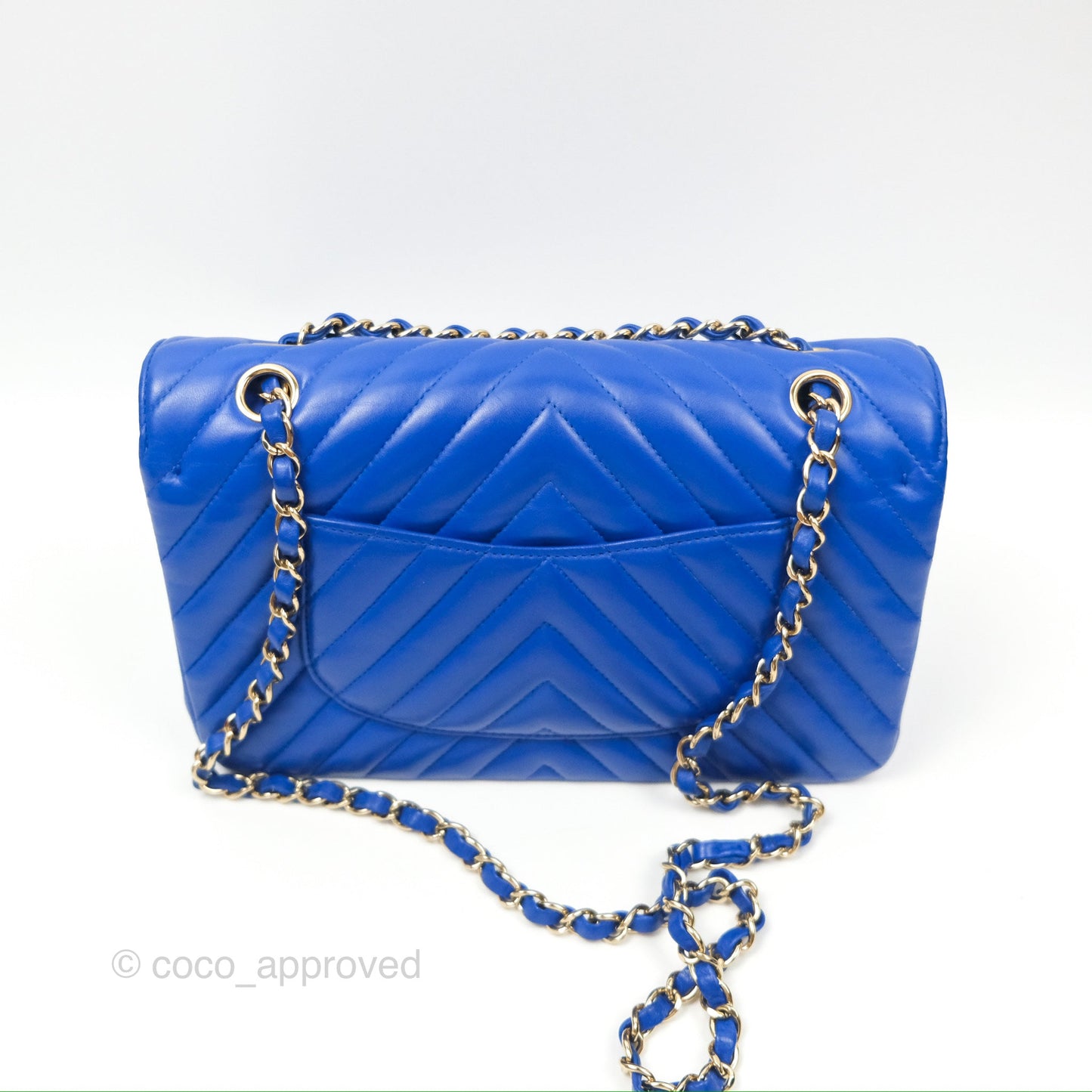 Chanel Medium Classic Flap Chevron Blue Lambskin Gold Hardware