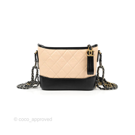 Chanel Small Gabrielle Hobo Quilted Beige Black Aged Calfskin