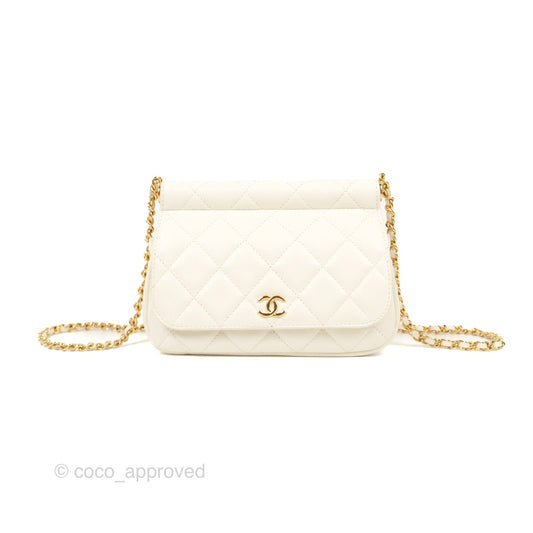 Chanel Clutch with Chain Ivory White Caviar Gold Hardware 22K