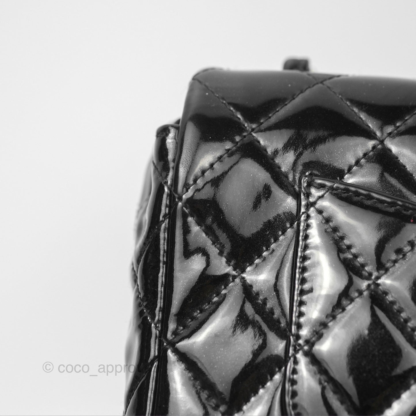 Chanel Quilted Mini Rectangular Flap Black Patent Silver Hardware