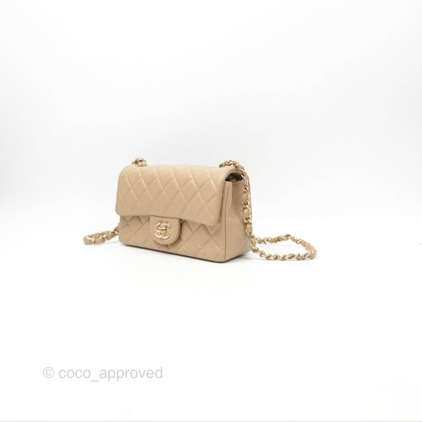 Chanel Mini Rectangular Quilted Beige Lambskin Gold Hardware