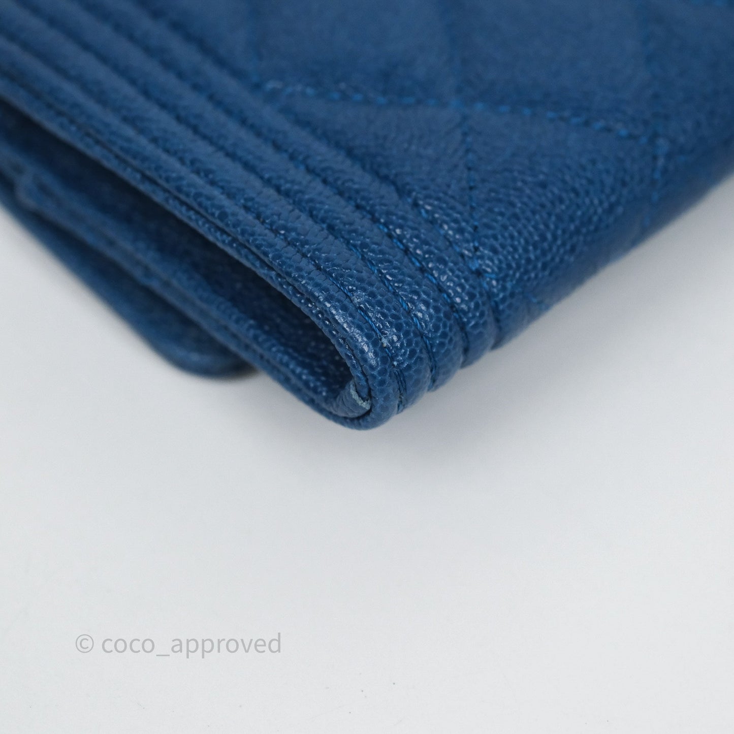 Chanel Quilted Boy Flap Card Holder Blue Caviar Silver Hardware