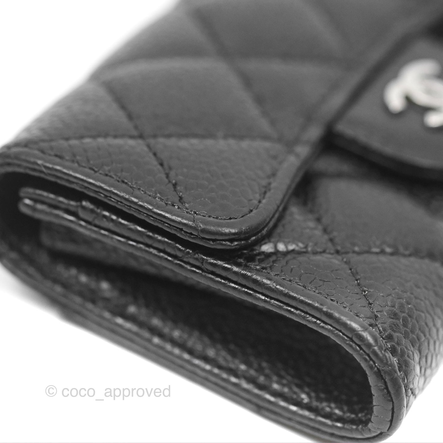 Chanel Quilted Flap Card Holder Black Caviar Silver Hardware