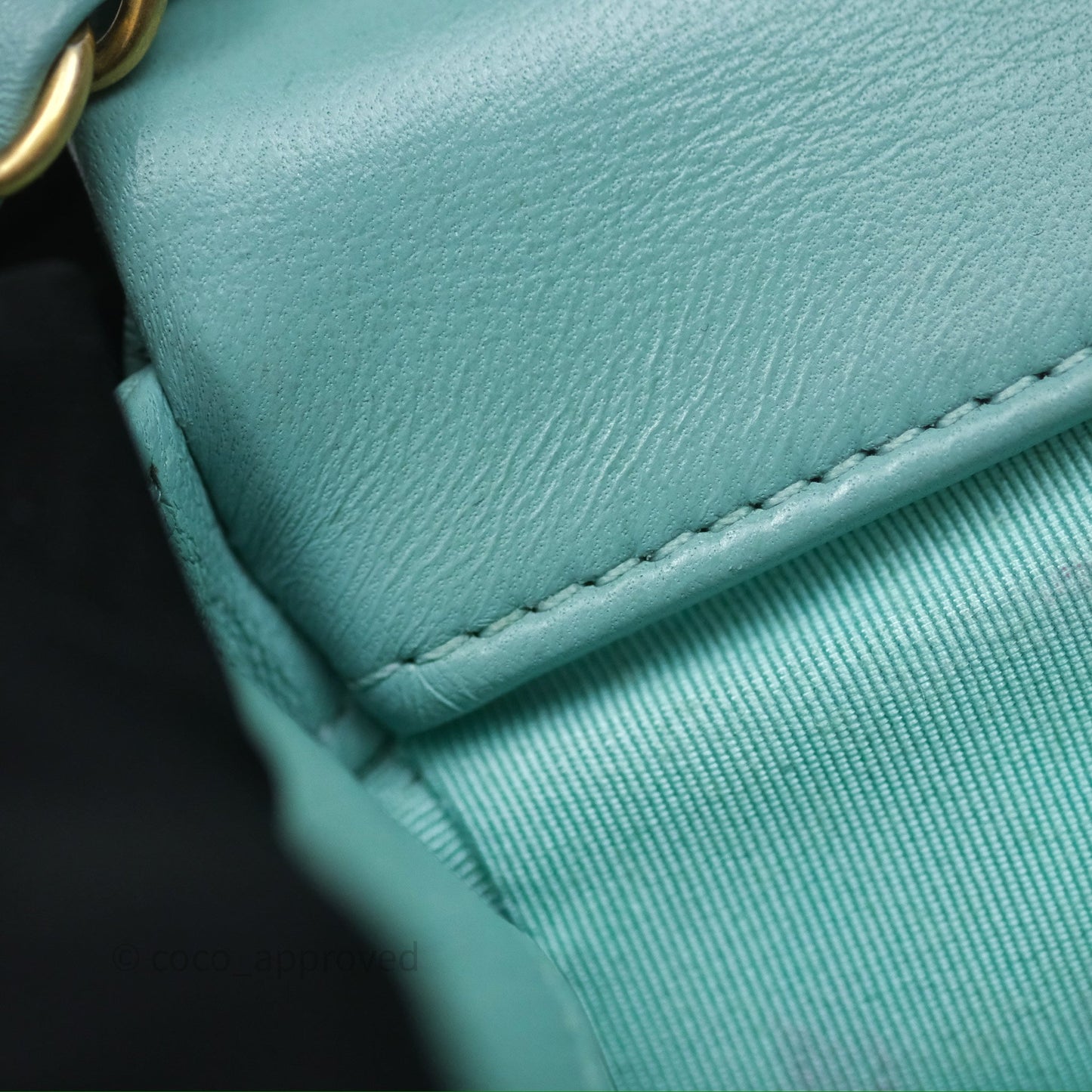 Chanel Quilted Small Circular Handle Bag Mint Green Aged Gold Hardware