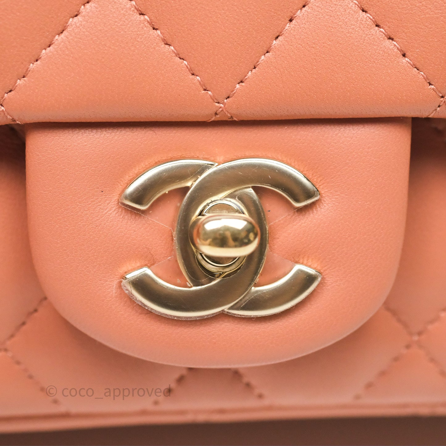 Chanel Mini Square Flap Quilted Dark Beige Lambskin Gold Hardware