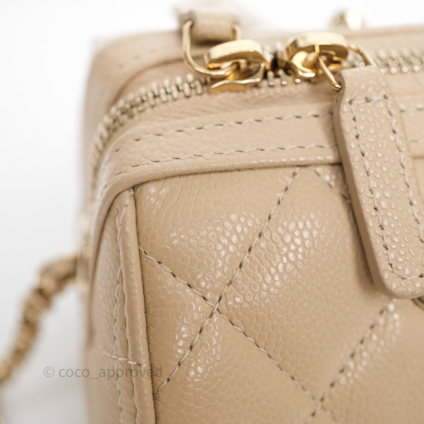 Chanel Mini Quilted Bowling Bag Beige Caviar Gold Hardware 25P