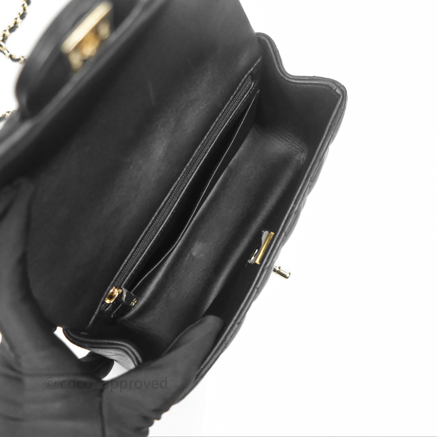 Chanel Top Handle Mini Rectangular Flap Black Lambskin Gold Hardware
