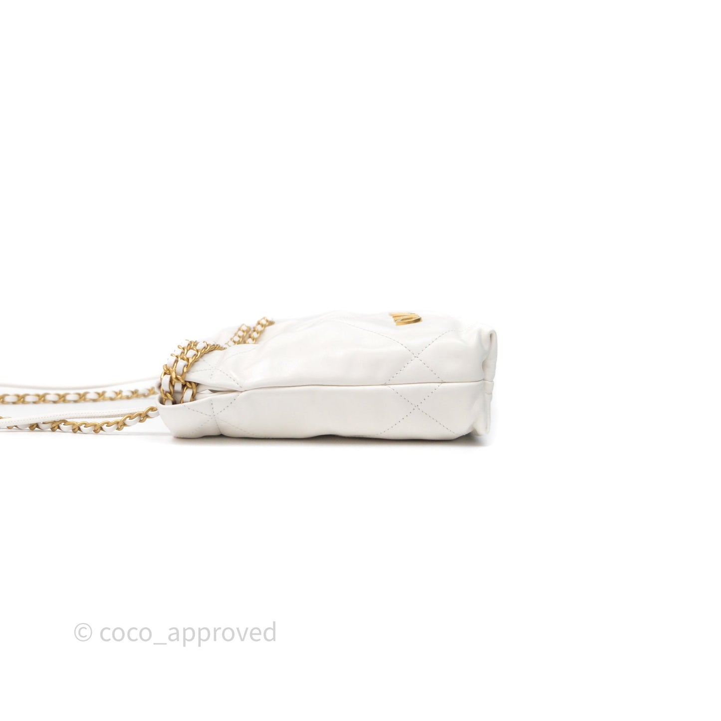 Chanel 22 Mini Bag White Shiny Crumpled Calfskin Aged Gold Hardware