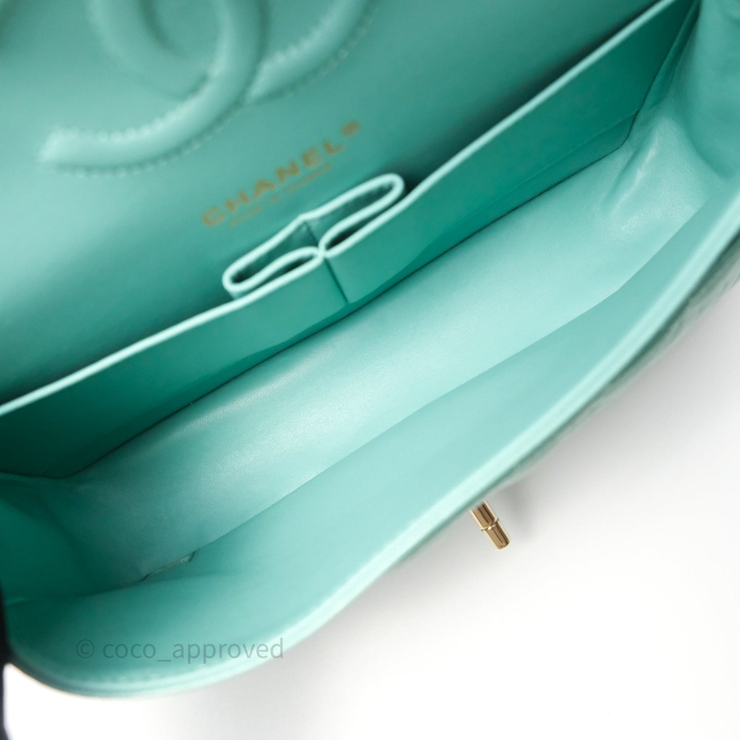 Chanel Classic M/L Medium Flap Quilted Tiffany Green Caviar Gold Hardware