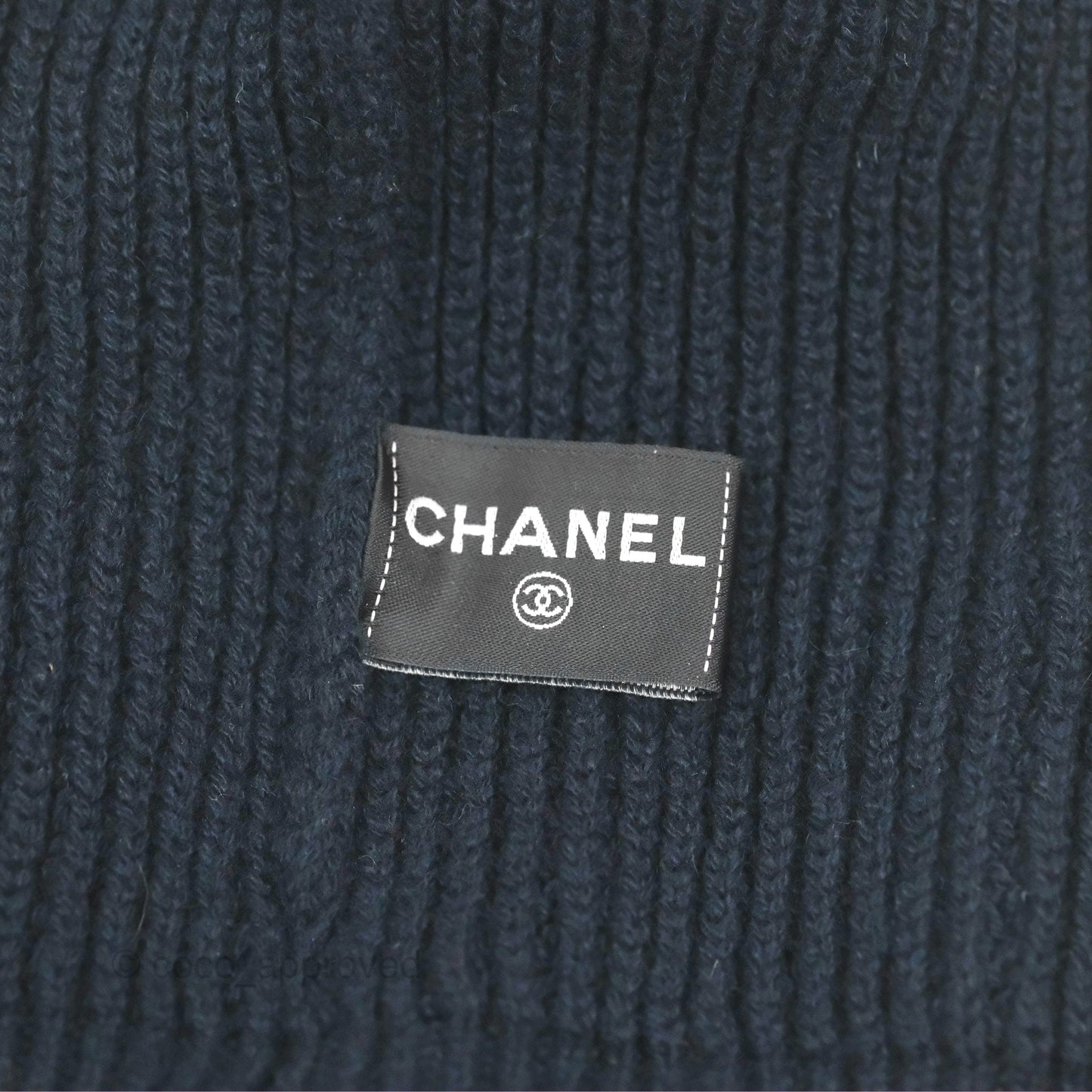 Chanel Silver Sequin Logo Navy Cashmere Beanie