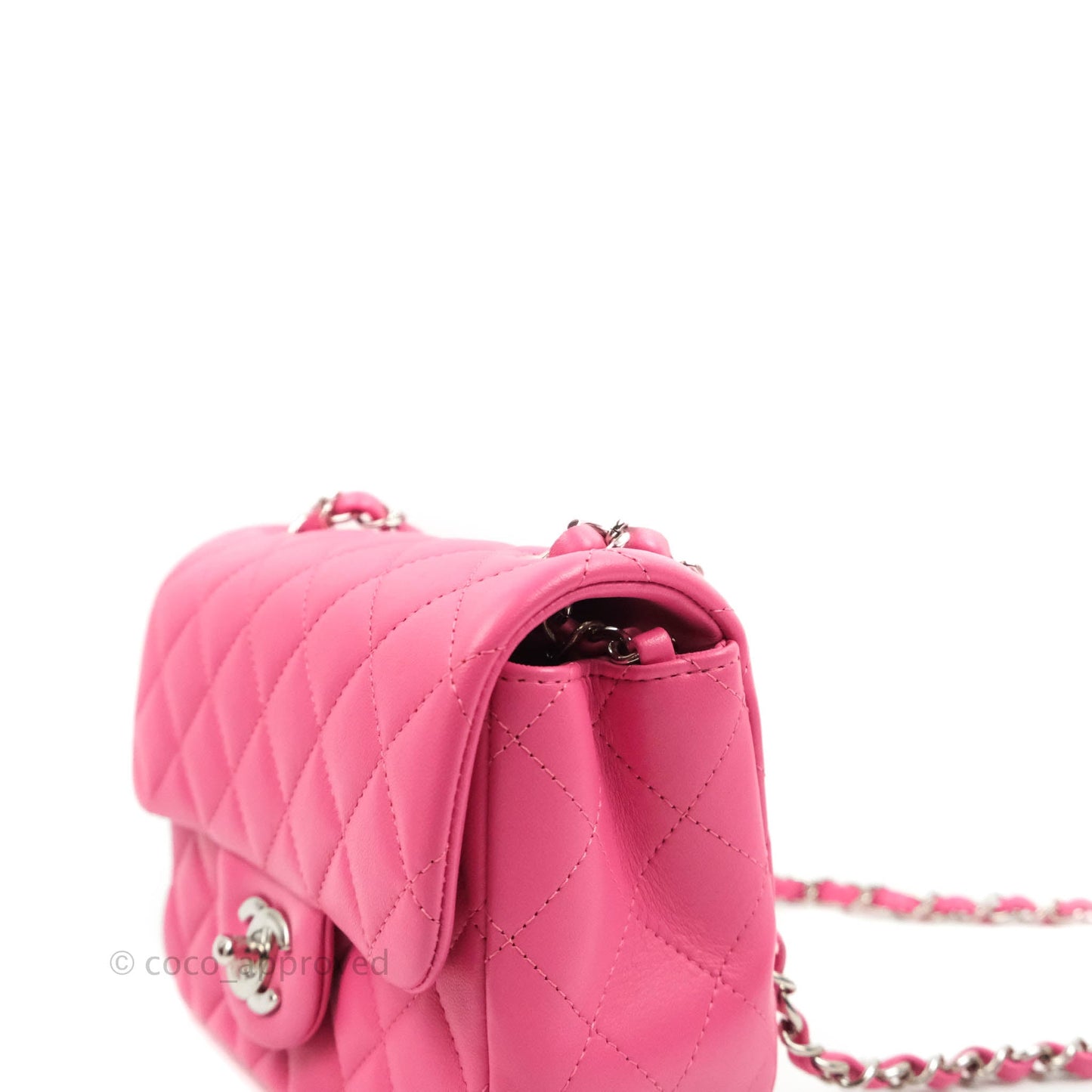Chanel Classic Quilted Mini Square Flap Pink Lambskin Silver Hardware 19C