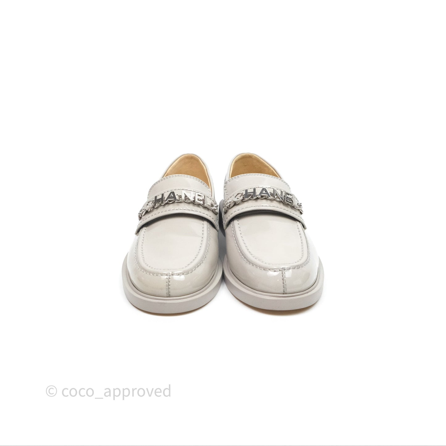 Chanel Patent Calfskin Light Grey Loafers 23A Size 37