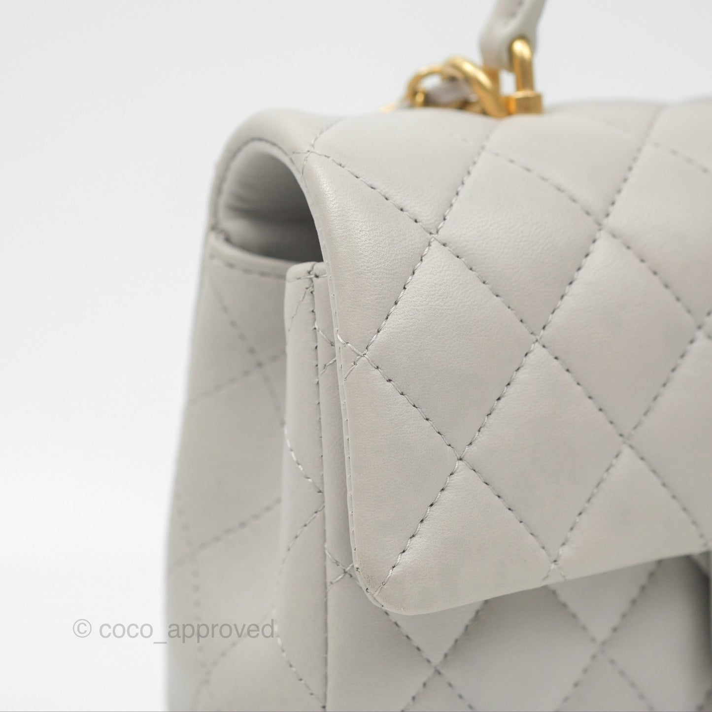 Chanel Top Handle Mini Rectangular Flap Bag Light Grey Lambskin Aged Gold Hardware