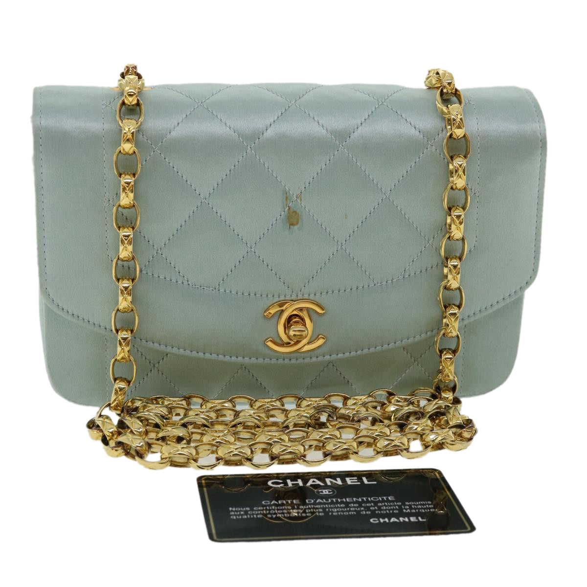 Luxury Chanel Diana Matelasse Shoulder Bag Satin Light Blue CC  33325A