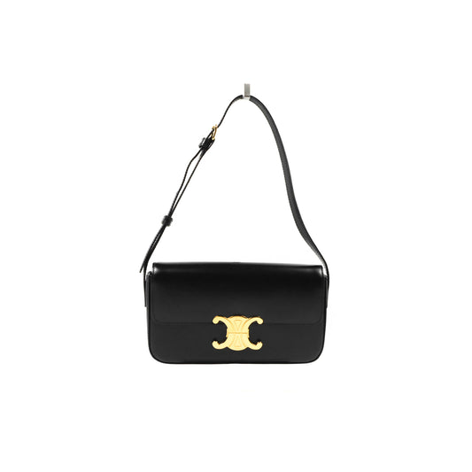 Celine Triomphe Shoulder Bag Black Calfskin