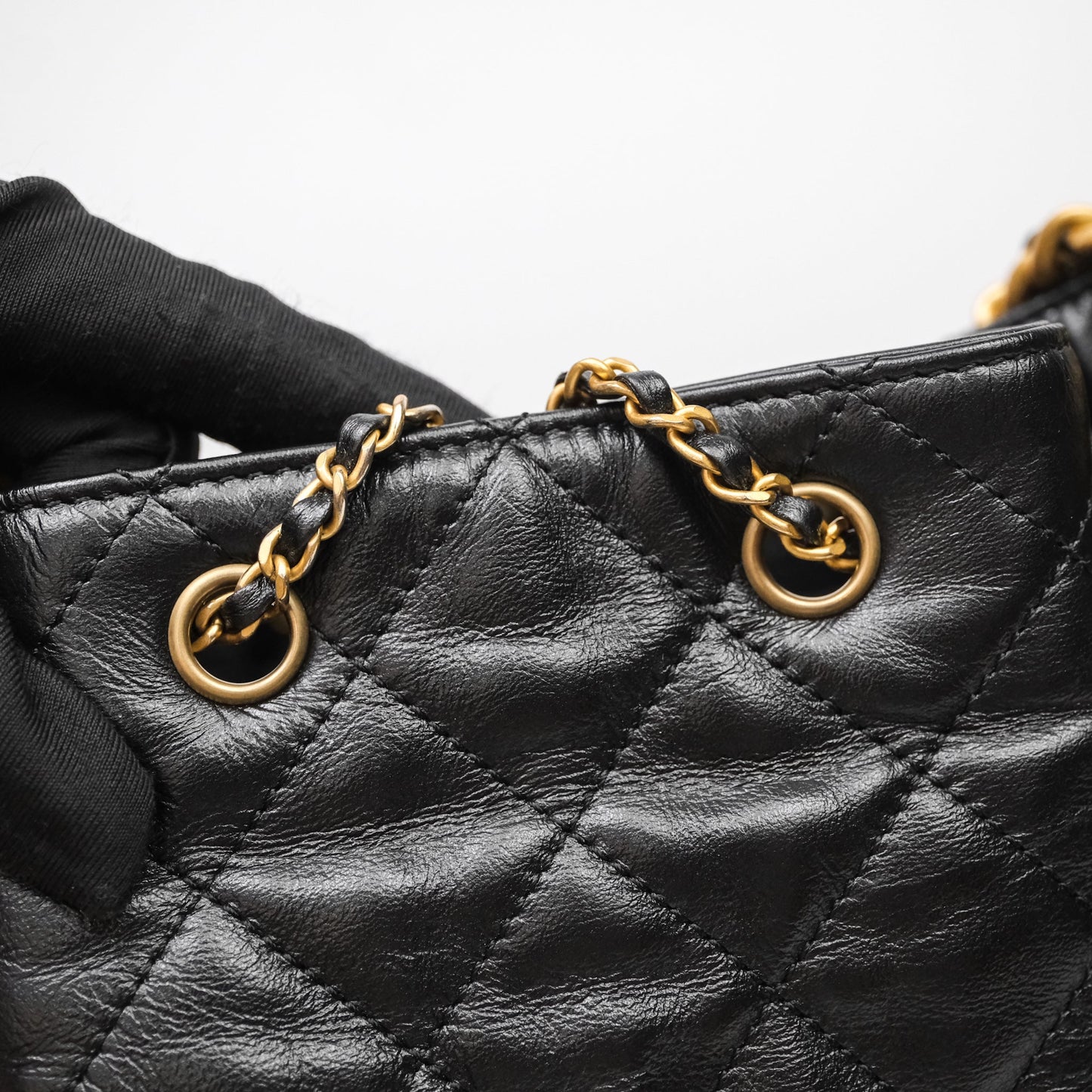 Chanel 25 Medium Black Crumpled Calfskin Aged Gold Hardware