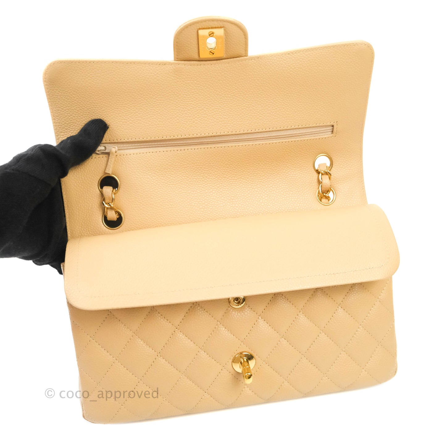 Chanel Classic M/L Medium Double Flap Beige Caviar Gold Hardware