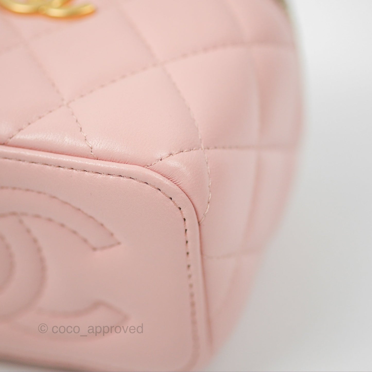 Chanel Mini Vanity With Chain Adjustable Camellia Light Pink Lambskin Aged Gold Hardware
