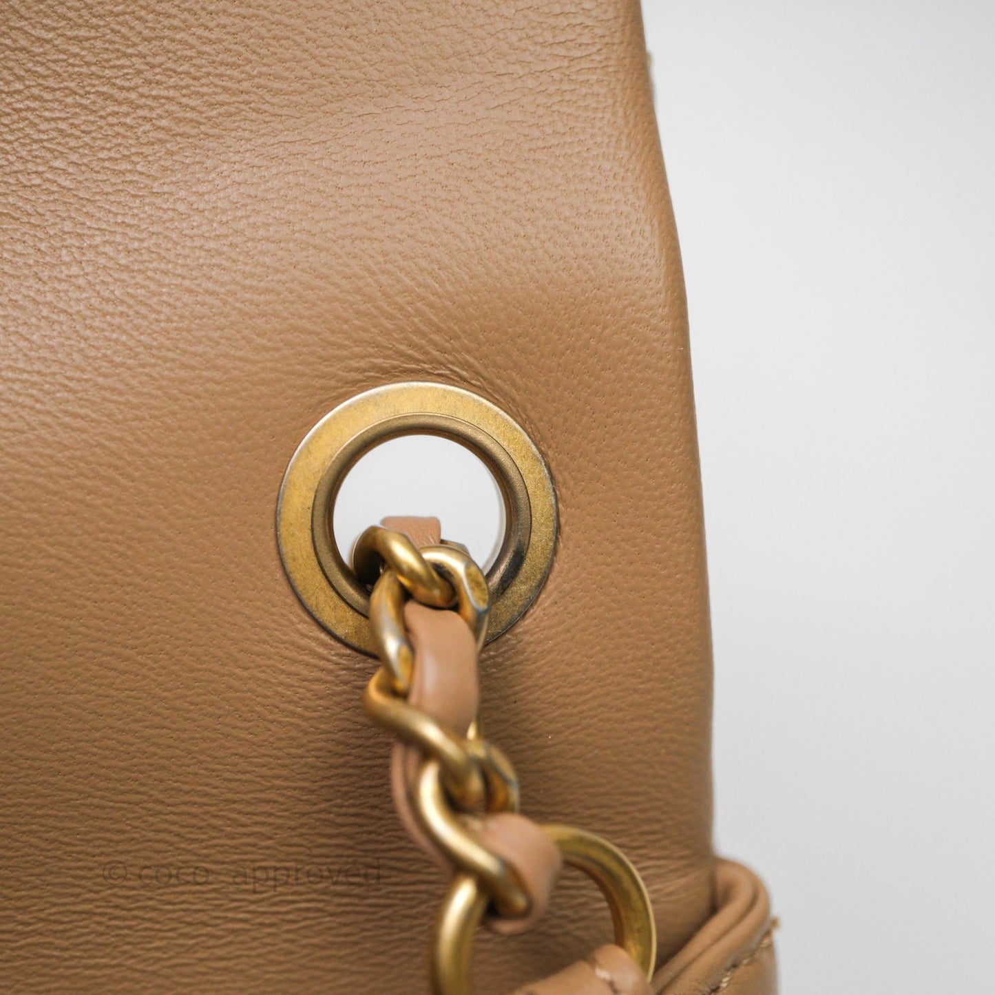 Chanel Pearl Crush Mini Square Quilted Beige Lambskin Aged Gold Hardware