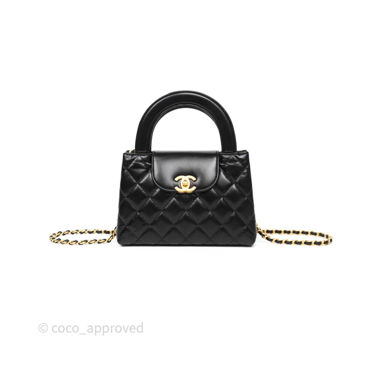 Chanel Kelly Bag Quilted Black Shiny Crumpled Calfskin Aged Gold Hardware