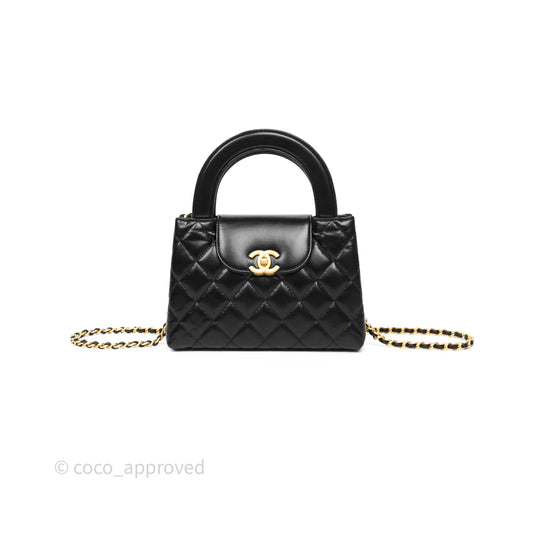 Chanel Kelly Bag Quilted Black Shiny Crumpled Calfskin Aged Gold Hardware