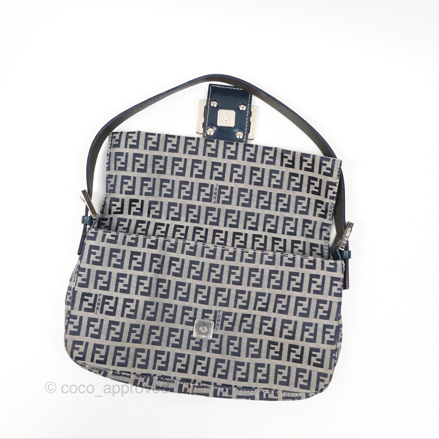Fendi Vintage Baguette Shoulder Bag Grey/ Navy Canvas