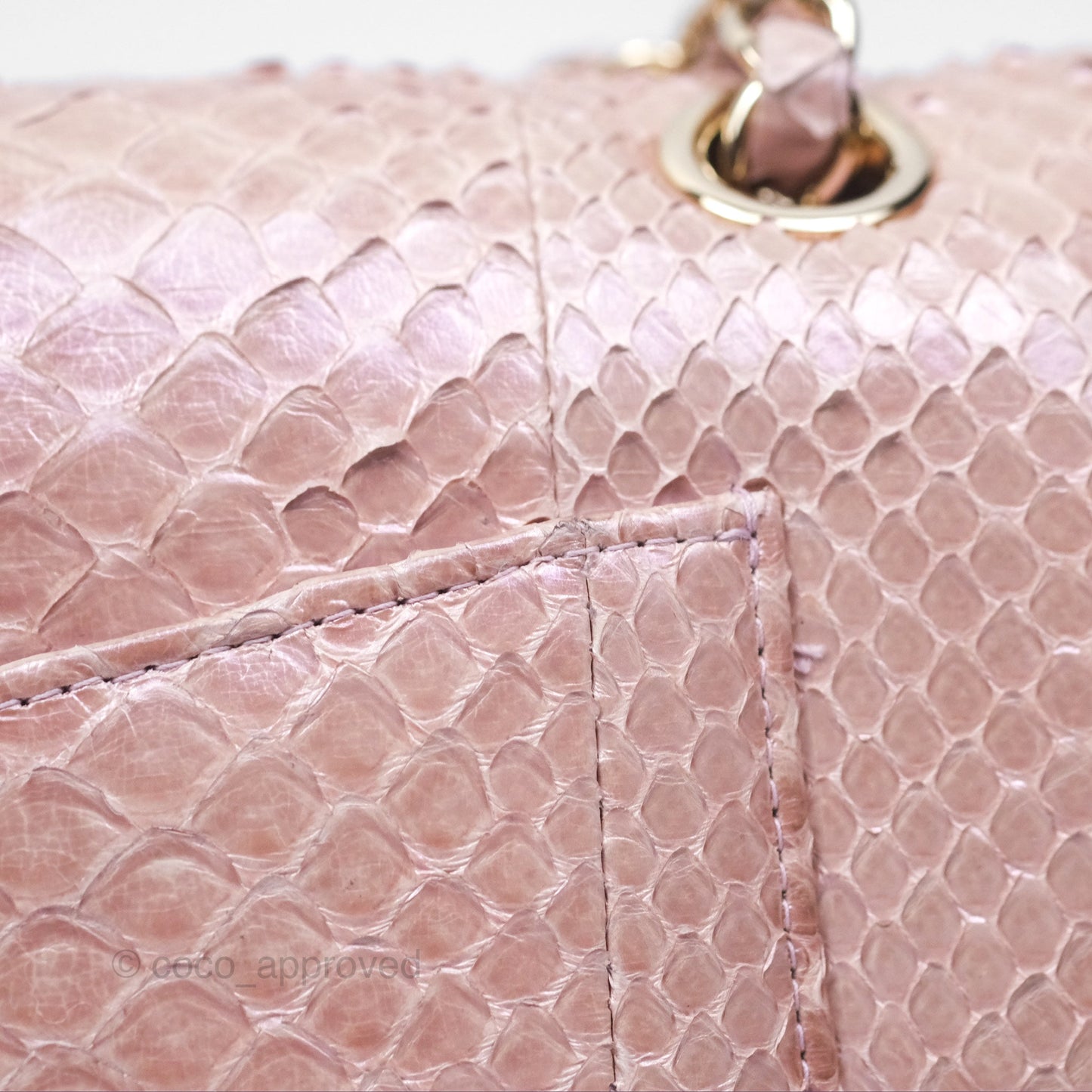 Chanel Classic M/L Medium Flap Quilted Iridescent Pink Python Gold Hardware