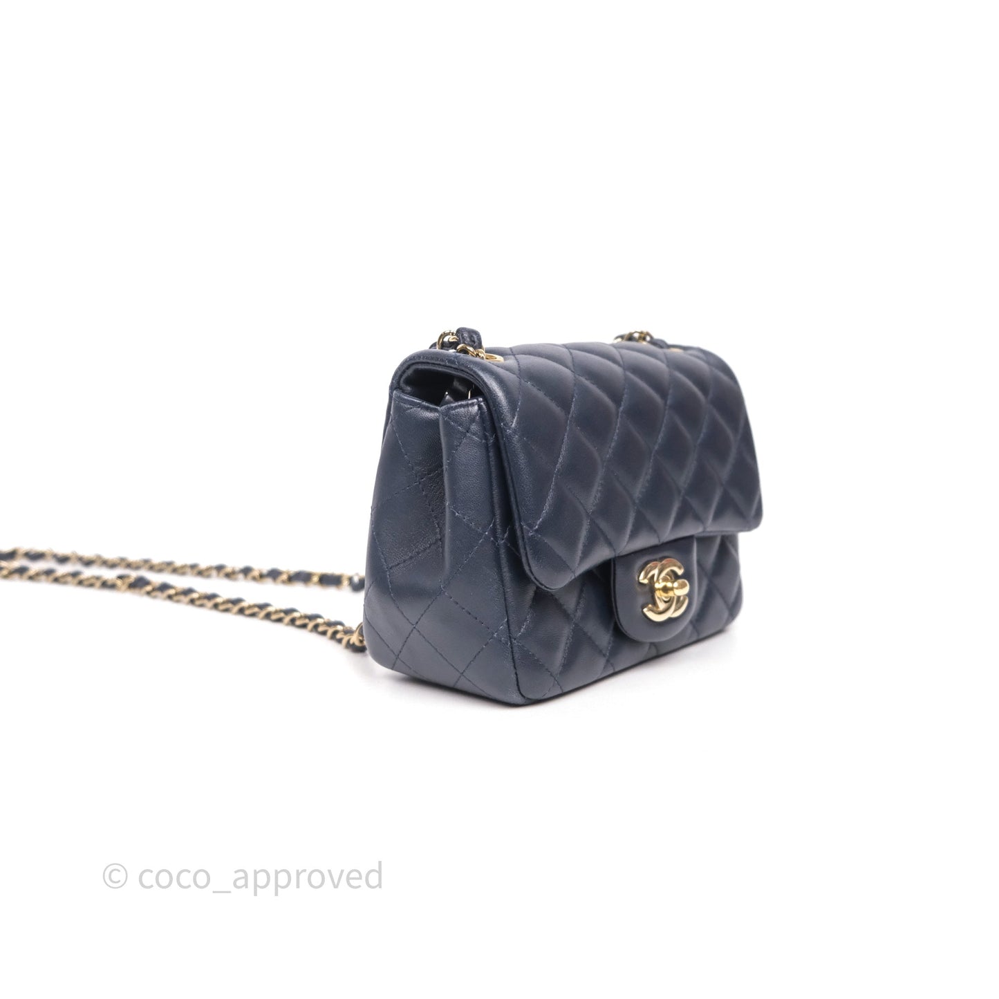Chanel Mini Square Flap Quilted Navy Lambskin Gold Hardware