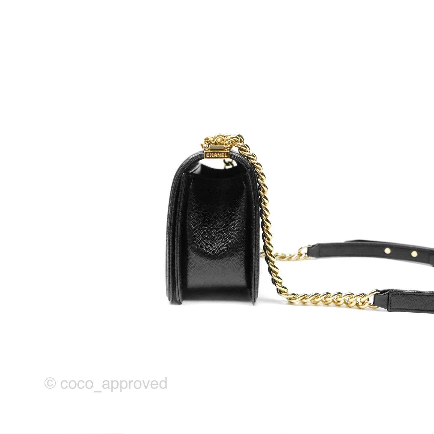 Chanel Medium Boy Chevron Black Caviar Gold Hardware