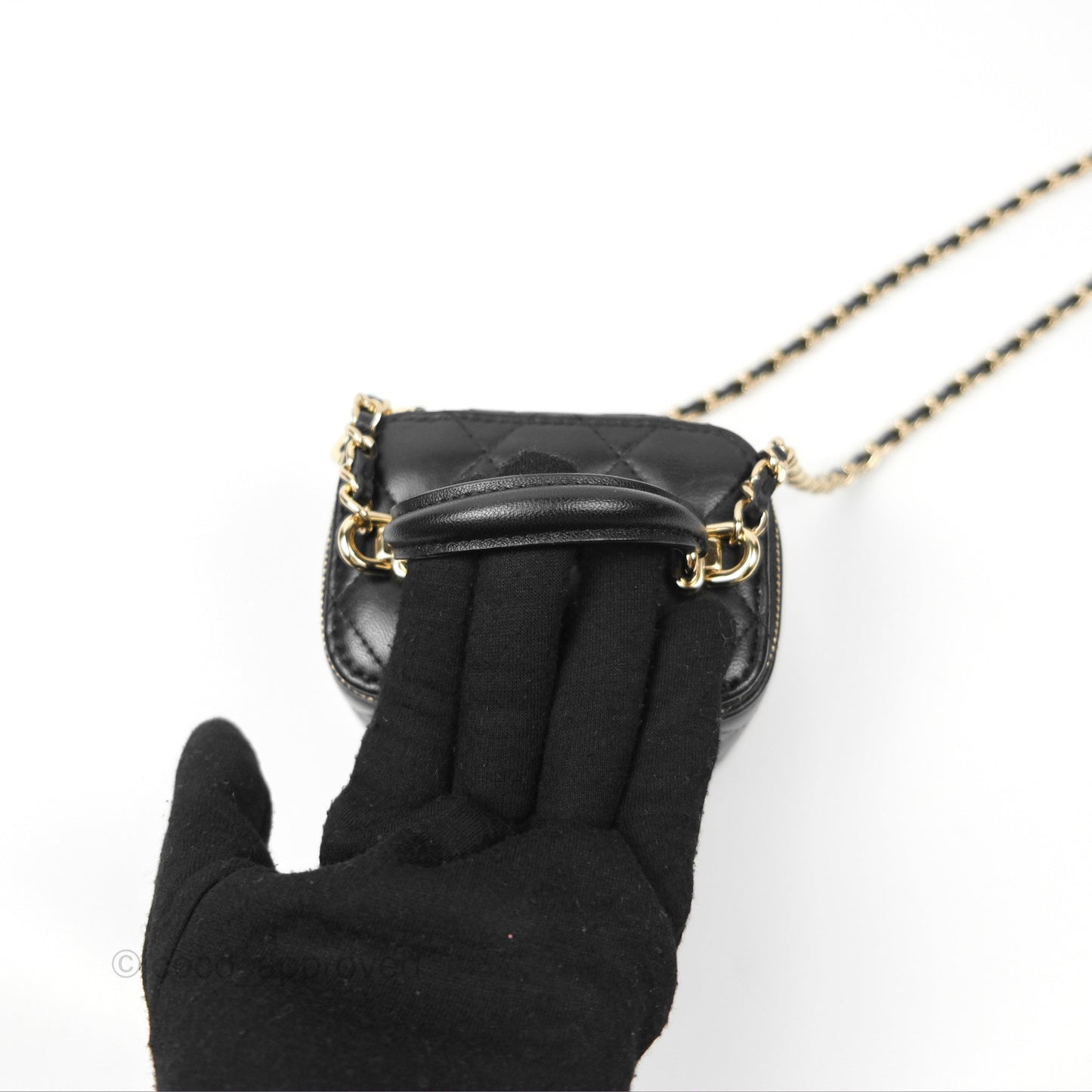 Chanel Mini Top Handle Vanity With Chain Black Lambskin Gold Hardware